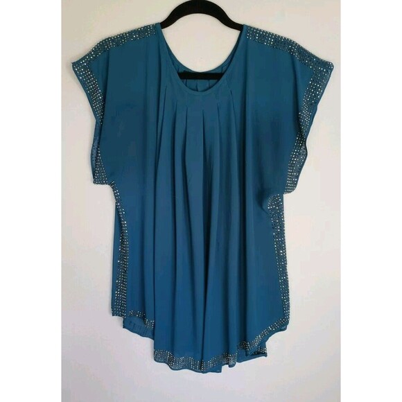 Solution Beaded Sleeveless Light Weight Blue Women's Top Size Large - Picture 1 of 9
